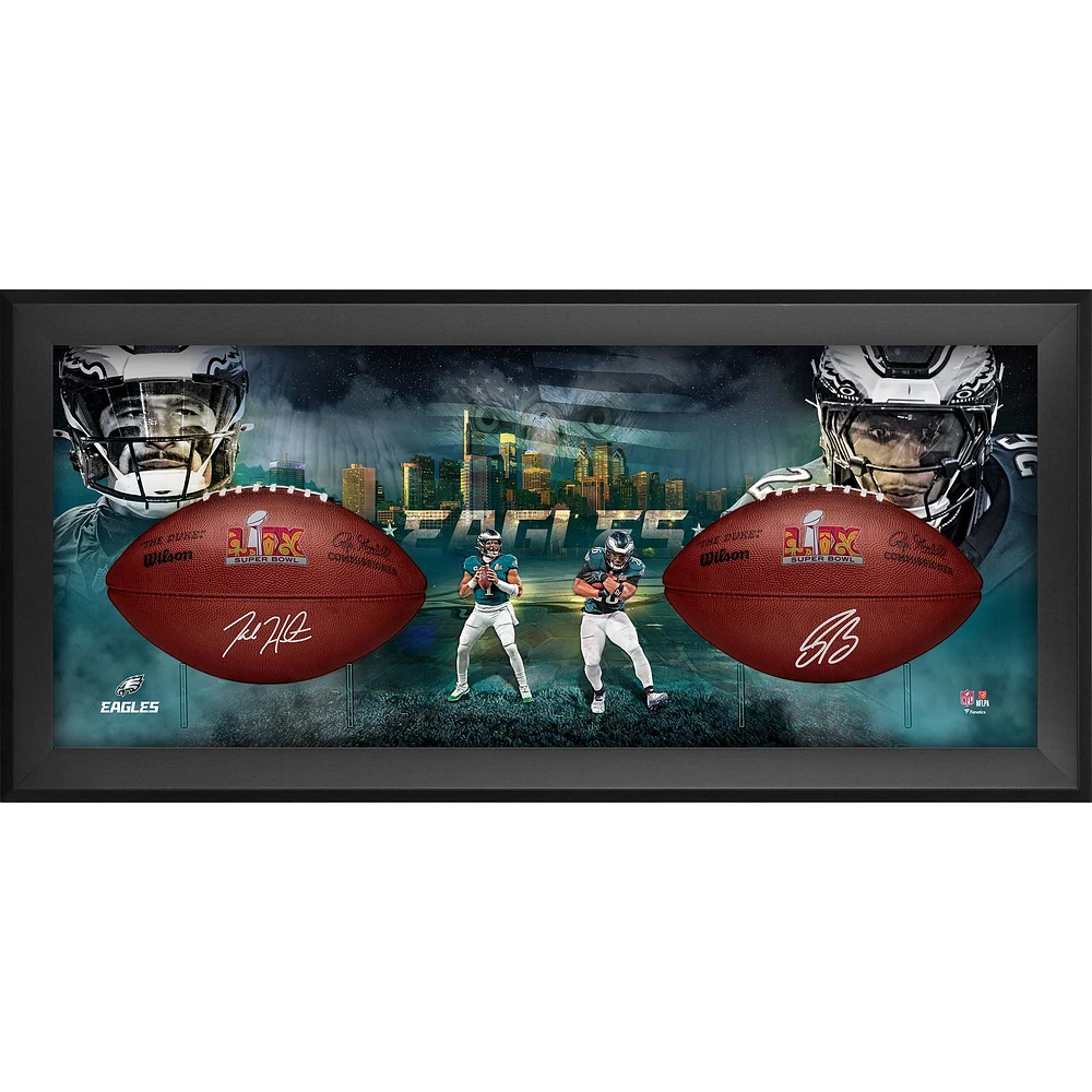 Jalen Hurts & Saquon Barkley Philadelphia Eagles Autographed Super Bowl LIX Duke Two Football Shadowbox