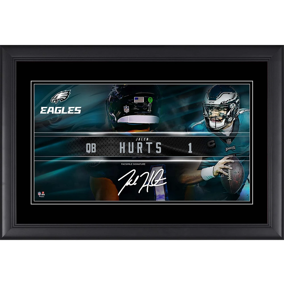 Collage de plaques signalétiques encadrées de 10" x 18" de Jalen Hurts Philadelphia Eagles