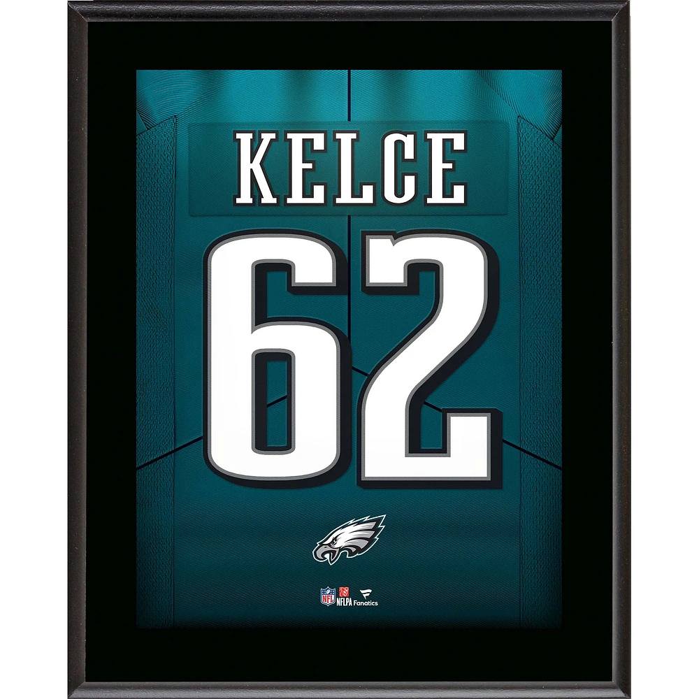 Plaque de joueur sublimée avec numéro de maillot des Philadelphia Eagles de 10,5" x 13" de Jason Kelce