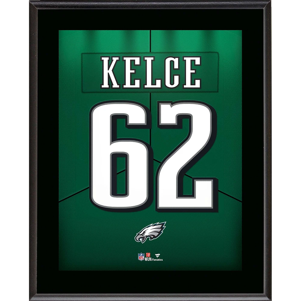 Plaque de joueur sublimée avec numéro de maillot Kelly Green de 10,5" x 13" des Philadelphia Eagles de Jason Kelce