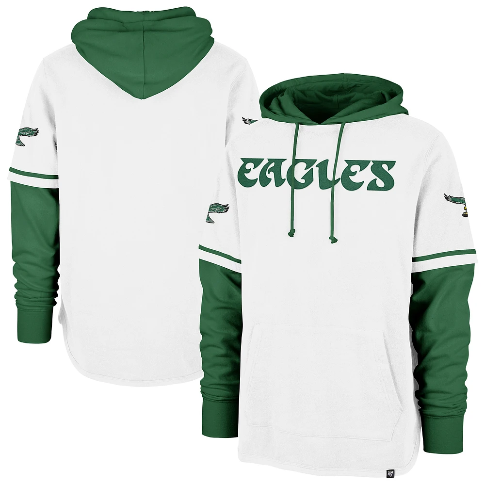 Men's '47  White Philadelphia Eagles Throwback Shortstop Pullover Hoodie