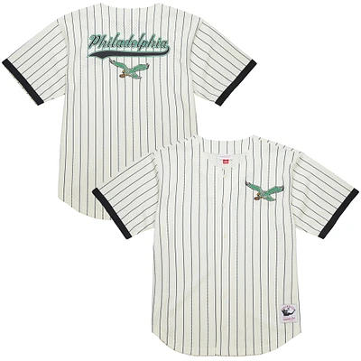 Haut en maille boutonné avec logo vintage Philadelphia Eagles de Mitchell & Ness pour homme, couleur crème, Final Seconds