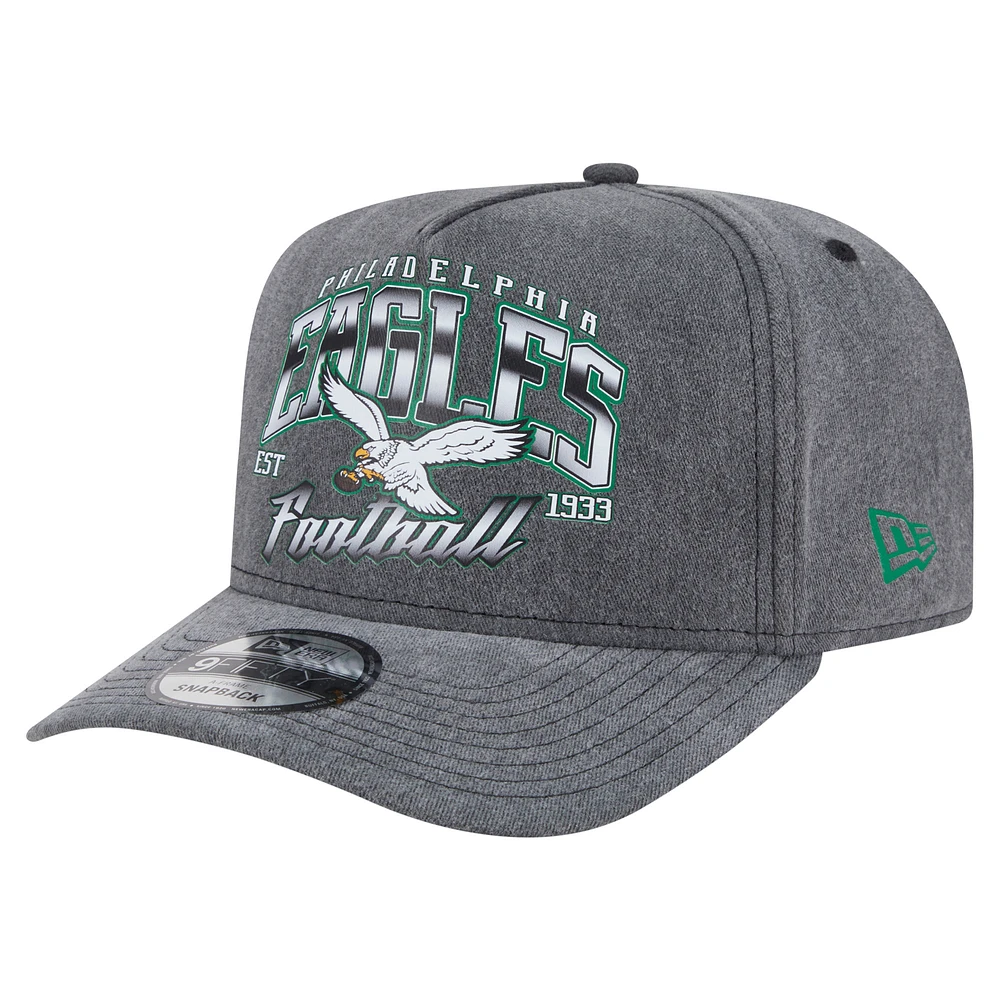 Men's New Era  Black Philadelphia Eagles Throwback Washed A-Frame 9FIFTY Snapback Hat