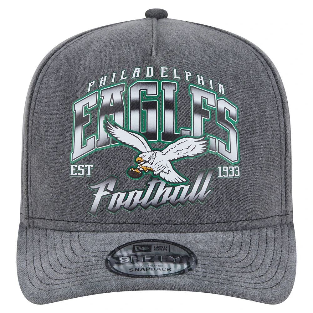 Men's New Era  Black Philadelphia Eagles Throwback Washed A-Frame 9FIFTY Snapback Hat