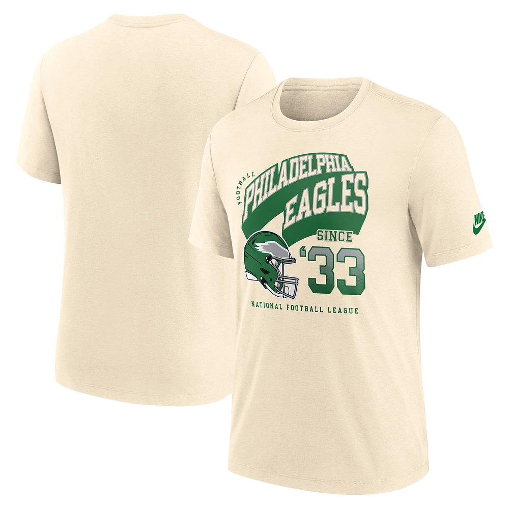 T-shirt Nike Natural Philadelphia Eagles Rewind Tri-Blend pour homme