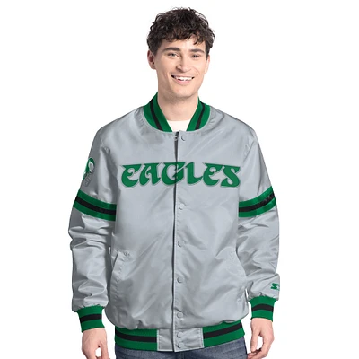 Men's Starter  Gray Philadelphia Eagles Vintage Scout Full-Snap Varsity Jacket