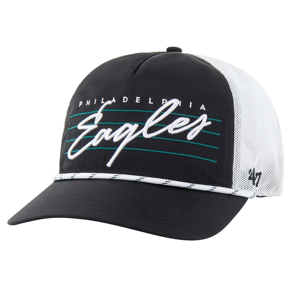 Casquette réglable '47 pour hommes des Eagles de Philadelphie Downburst Relaxed Hitch Trucker noir/blanc