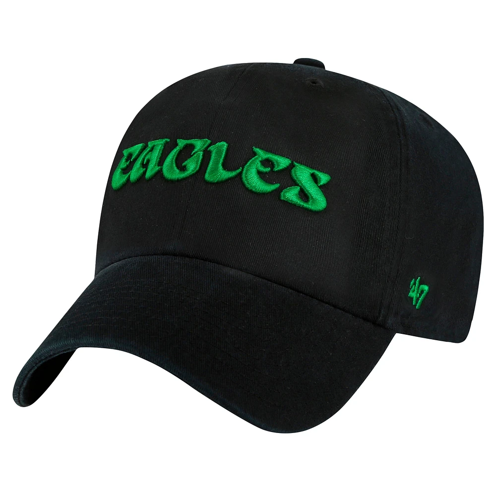 Men's '47 Black Philadelphia Eagles Clean Up Team Script Adjustable Hat