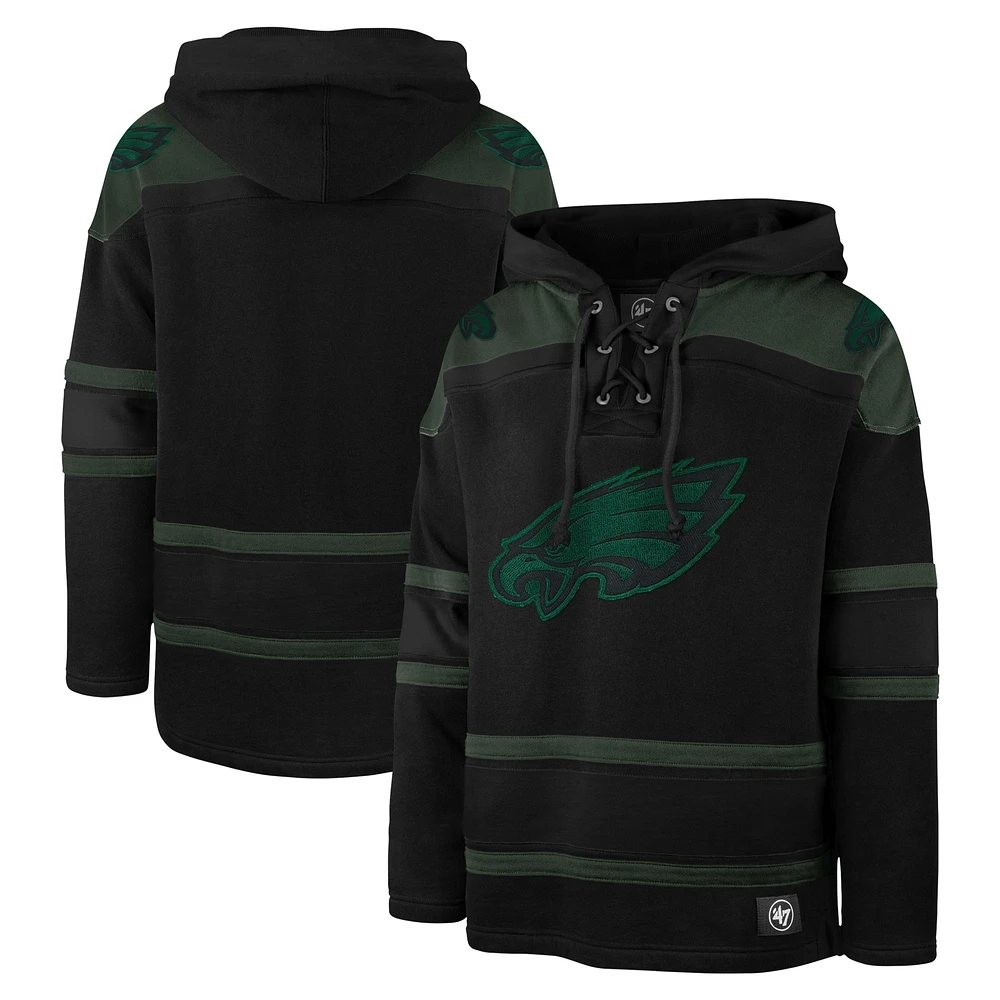 Men's '47 Black Philadelphia Eagles Dark Pop Lace-Up Pullover Hoodie