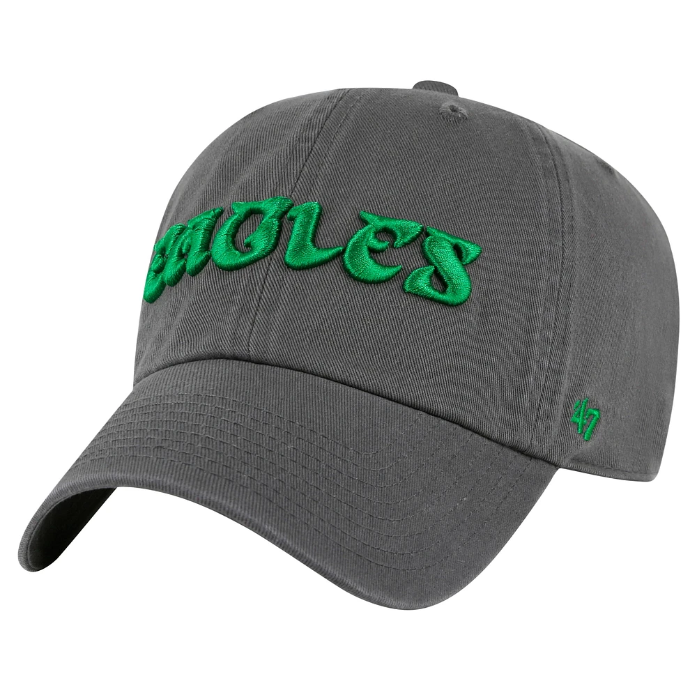 Men's '47 Charcoal Philadelphia Eagles Clean Up Team Script Adjustable Hat