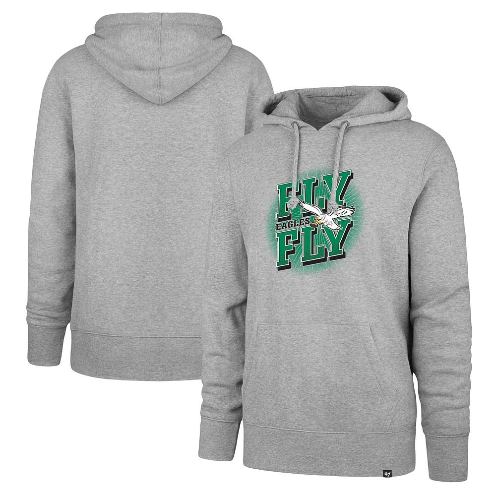 Men's '47 Gray Philadelphia Eagles Fly Regional Headline Pullover Hoodie