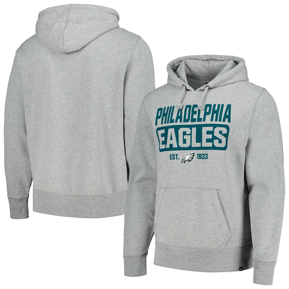 Men's '47 Heather Gray Philadelphia Eagles Box Out Headline Pullover Hoodie