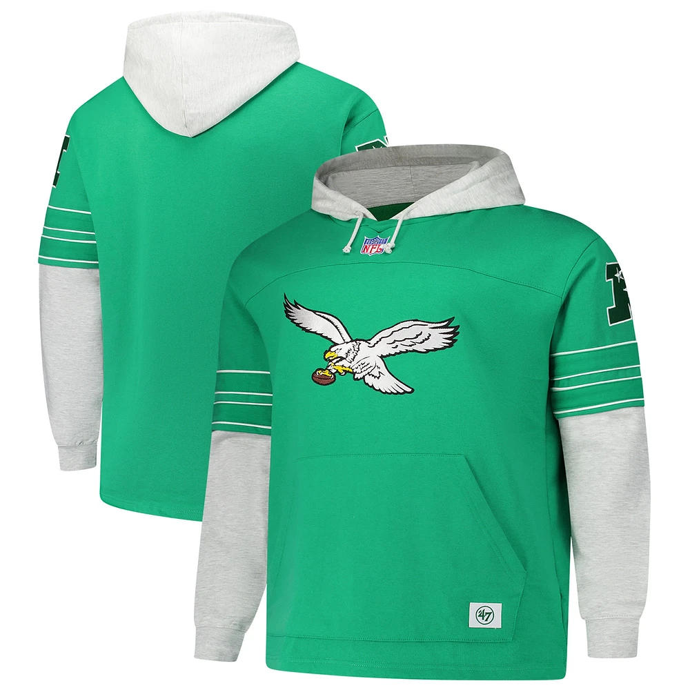 Men's '47 Kelly Green Philadelphia Eagles Big & Tall Lacer Pullover Hoodie