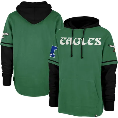 Men's New Era Kelly Green Philadelphia Eagles Throwback Colorblocked  Pullover Hoodie