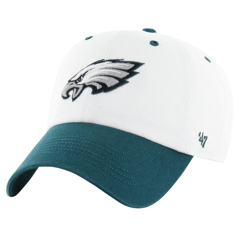 Men's '47 White/Midnight Green Philadelphia Eagles Double Header Diamond Clean Up Adjustable Hat