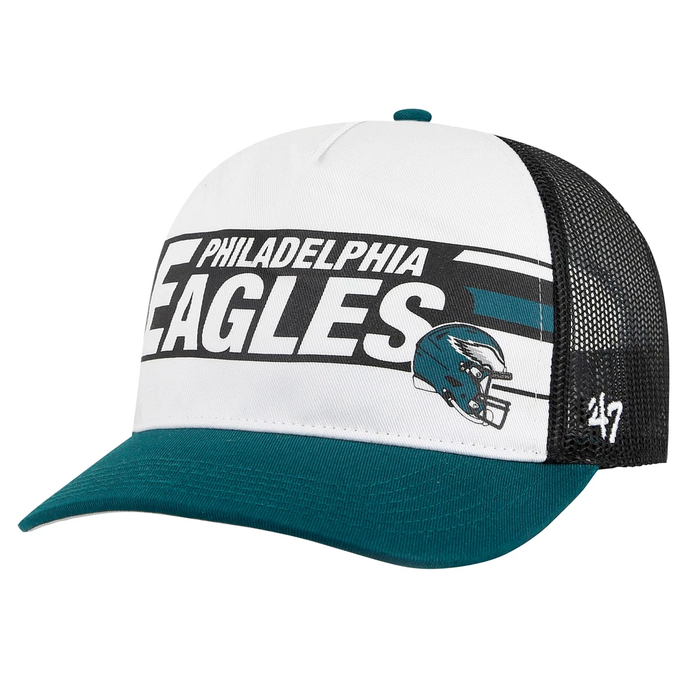 Men's '47 White/Midnight Green Philadelphia Eagles Stack Line Hitch Trucker Adjustable Hat