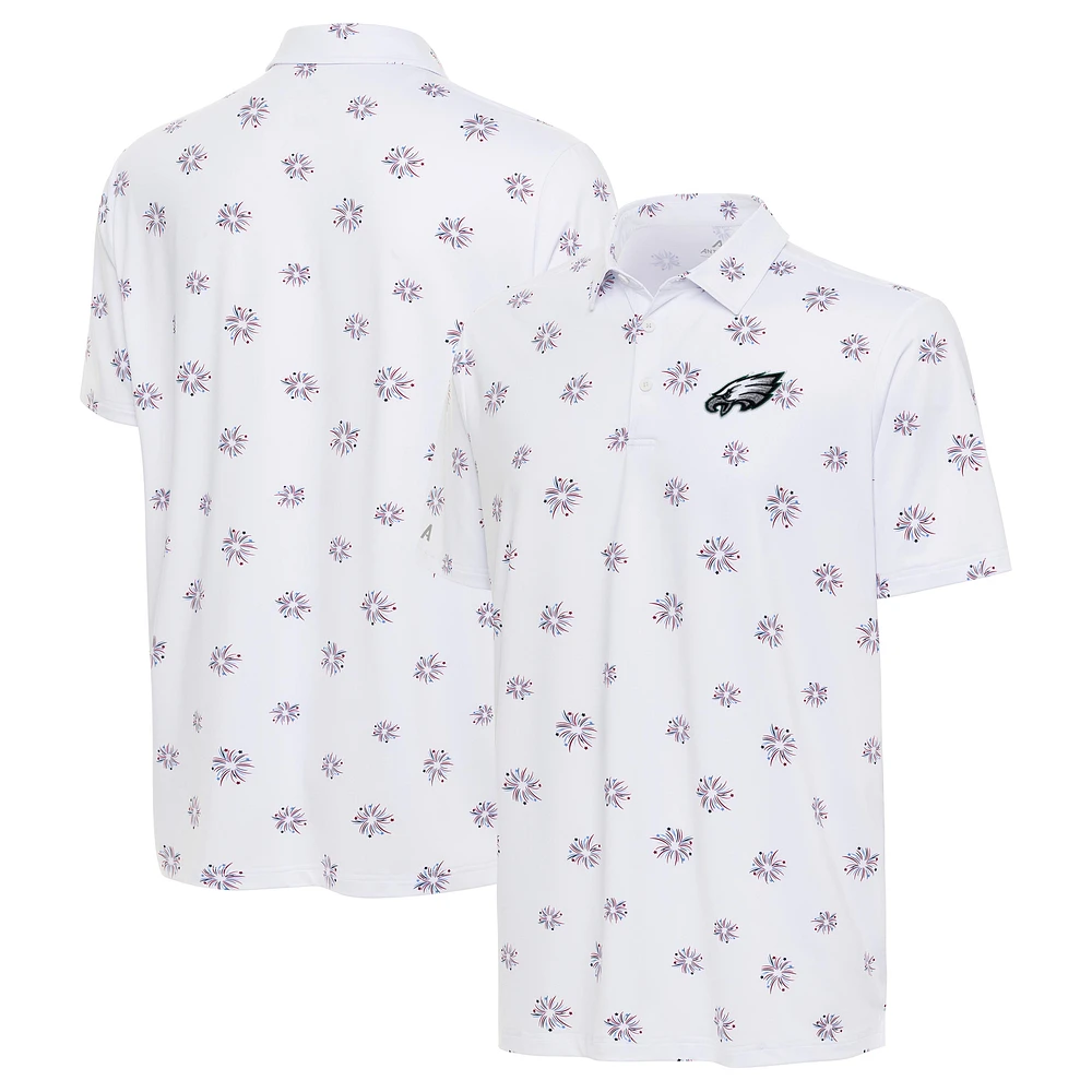 Polo antigua blanc pour hommes des Eagles de Philadelphie Fireworks