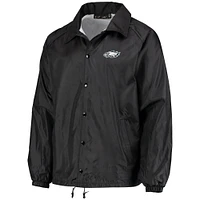 Veste coupe-vent classique noire à bouton-pression pour hommes des Philadelphia Eagles Coaches