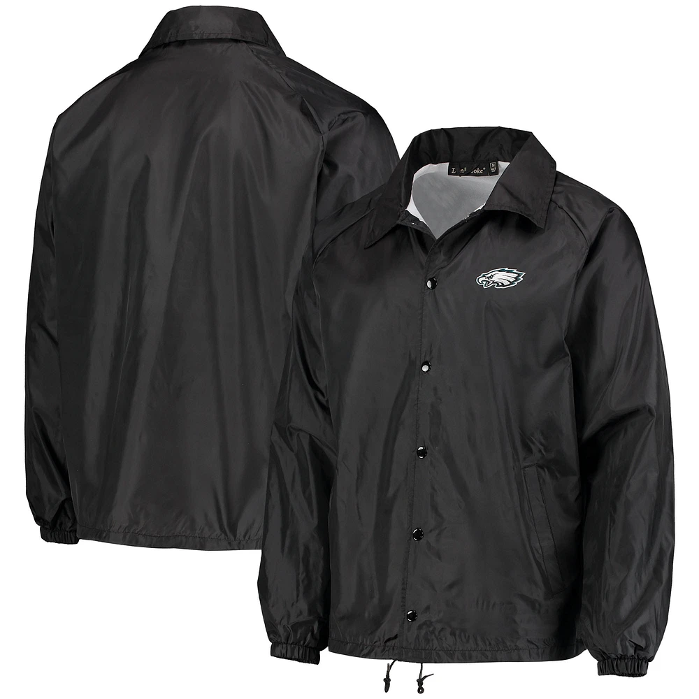 Veste coupe-vent classique noire à bouton-pression pour hommes des Philadelphia Eagles Coaches