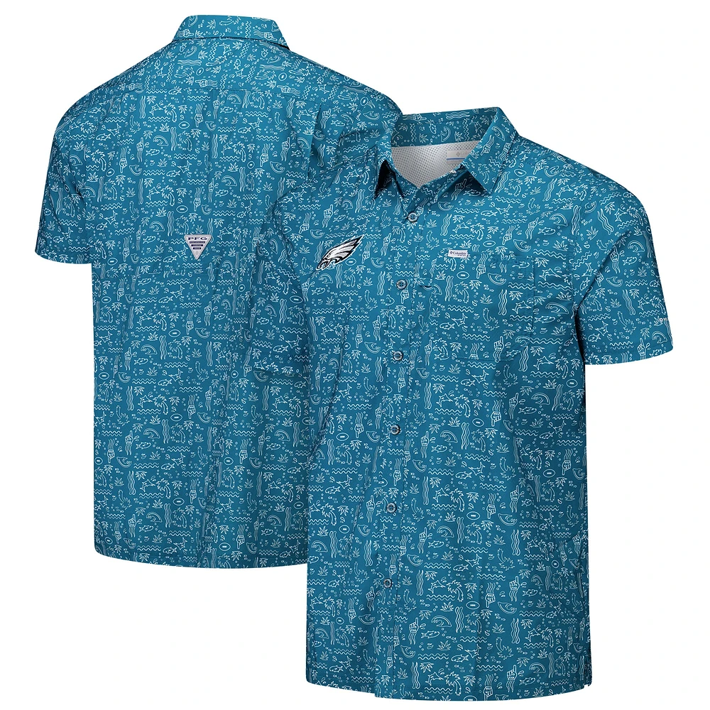 Chemise boutonnée Columbia PFG Green Philadelphia Eagles Super Slack Tide Omni-Wick pour homme