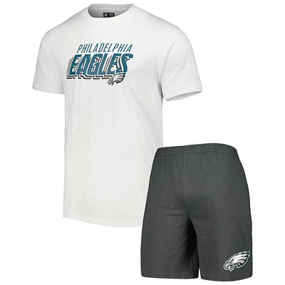 Men's Concepts Sport Charcoal/White Philadelphia Eagles Downfield T-Shirt & Shorts Sleep Set