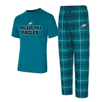 Ensemble de nuit pour homme Concepts Sport avec t-shirt et pantalon en flanelle Vector Philadelphia Eagles vert nuit/noir