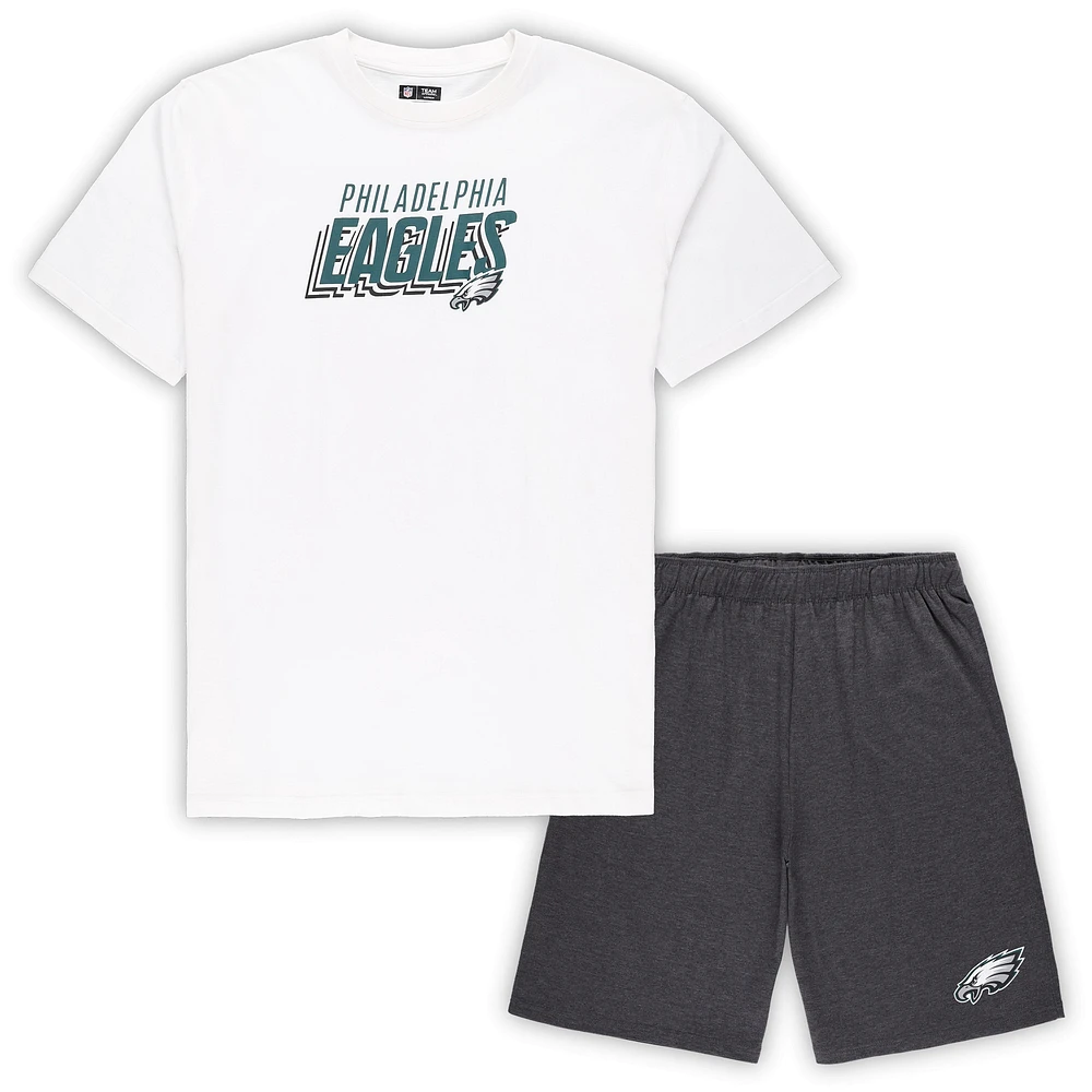 Men's Concepts Sport White/Charcoal Philadelphia Eagles Big & Tall T-Shirt and Shorts Set