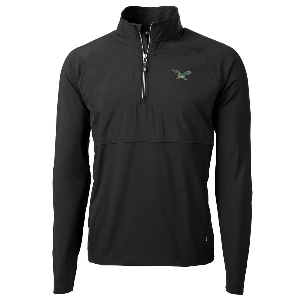 Pull-over rétro en tricot hybride recyclé à quart de zip pour homme, noir, des Philadelphia Eagles, Cutter & Buck