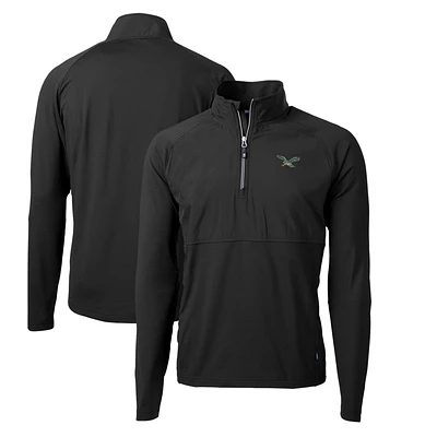 Pull-over rétro en tricot hybride recyclé à quart de zip pour homme, noir, des Philadelphia Eagles, Cutter & Buck