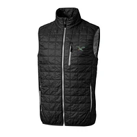 Gilet matelassé isolant entièrement zippé Rainier PrimaLoft Eco pour homme, noir, avec logo rétro des Philadelphia Eagles, Cutter & Buck