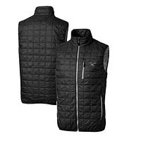 Gilet matelassé isolant entièrement zippé Rainier PrimaLoft Eco pour homme, noir, avec logo rétro des Philadelphia Eagles, Cutter & Buck