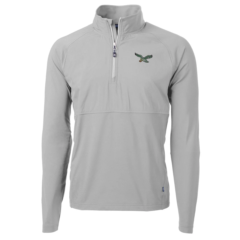 Pull-over rétro hybride en tricot recyclé à quart de zip pour homme, gris, des Philadelphia Eagles, Cutter & Buck