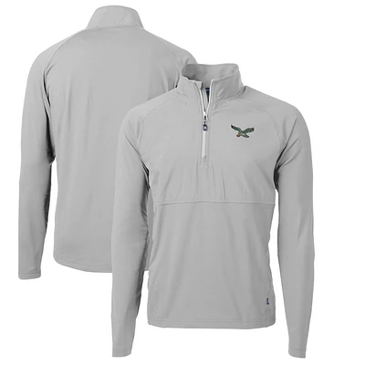 Pull-over rétro hybride en tricot recyclé à quart de zip pour homme, gris, des Philadelphia Eagles, Cutter & Buck