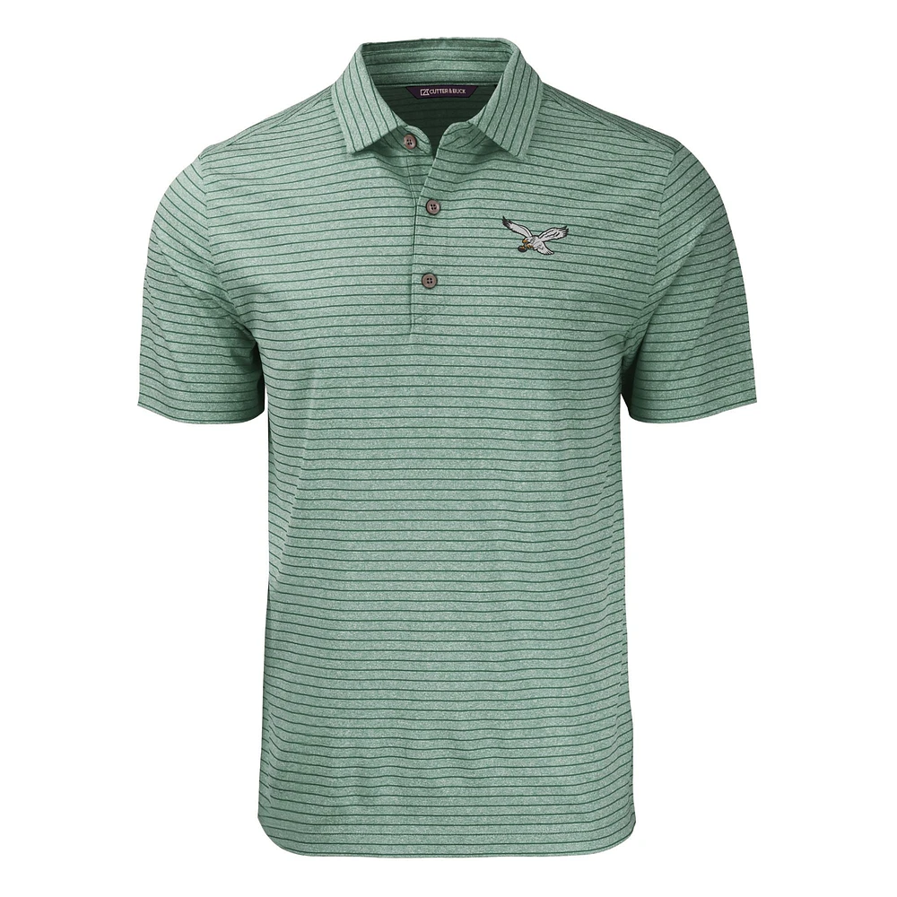 Polo recyclé extensible à rayures écologiques et chinées pour homme Cutter & Buck, vert chiné, des Philadelphia Eagles