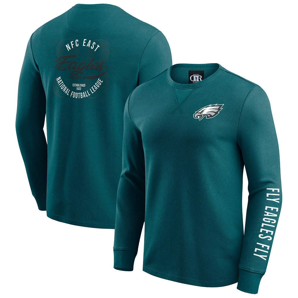 Men's Darius Rucker Collection by Fanatics Kelly Green Philadelphia Eagles Washed Waffle-Knit Long Sleeve T-Shirt