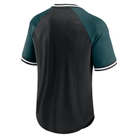 T-shirt col en V raglan Hashmark noir/vert nuit pour homme des Philadelphia Eagles