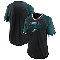 T-shirt col en V raglan Hashmark noir/vert nuit pour homme des Philadelphia Eagles