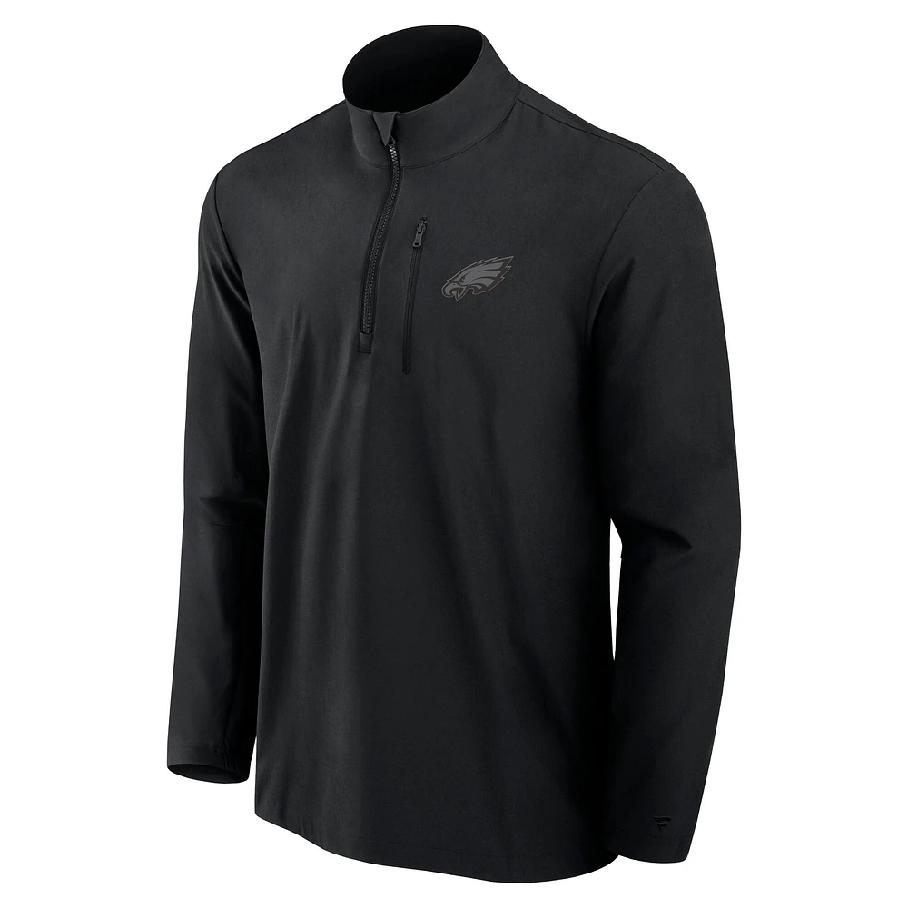 Men's Fanatics Black Philadelphia Eagles Front Office Micro Tonal Quarter-Zip Pullover