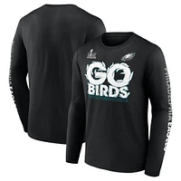 T-shirt à manches longues Fanatics pour hommes Philadelphia Eagles Super Bowl LIX Champions On Top Go Birds noir