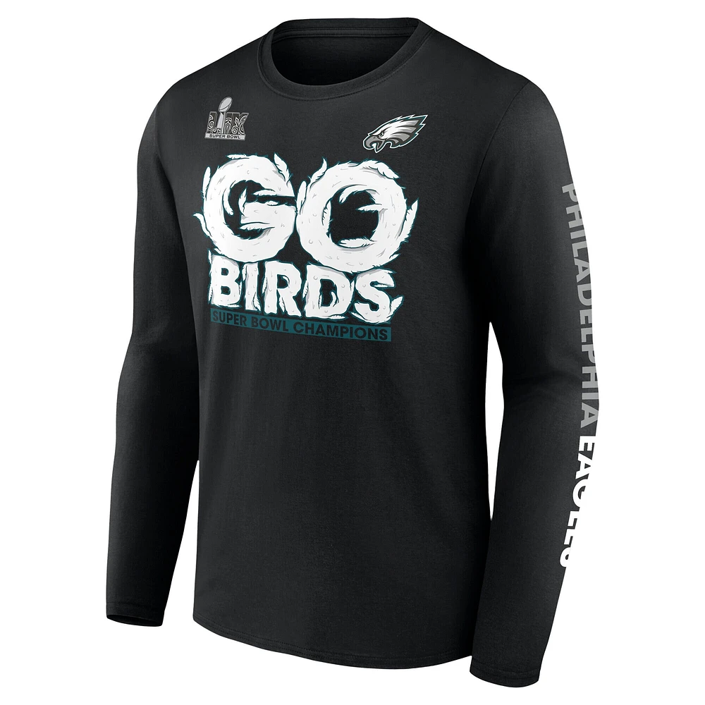 T-shirt à manches longues Fanatics pour hommes Philadelphia Eagles Super Bowl LIX Champions On Top Go Birds noir