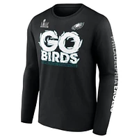 T-shirt à manches longues Fanatics pour hommes Philadelphia Eagles Super Bowl LIX Champions On Top Go Birds noir