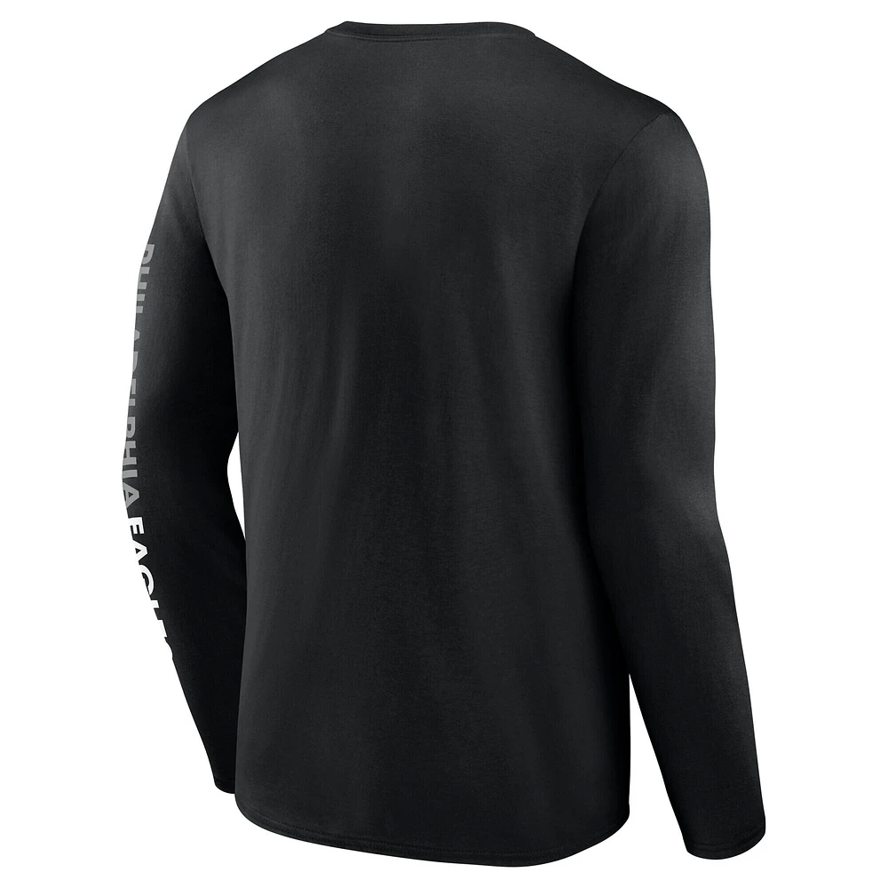T-shirt à manches longues Fanatics pour hommes Philadelphia Eagles Super Bowl LIX Champions On Top Go Birds noir
