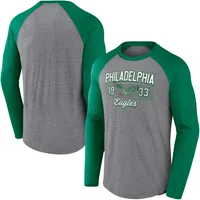 Men's Fanatics Branded Heathered Gray/Heathered Kelly Green Philadelphia  Eagles Weekend Casual Raglan Long Sleeve T-Shirt