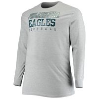 Philadelphia Eagles Fanatics Branded Big & Tall Practice Long Sleeve T-Shirt  - Heathered Gray