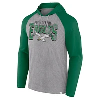 Men's Fanatics Gray/Kelly Green Philadelphia Eagles Under Center Long Sleeve Hoodie T-Shirt