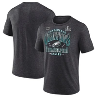 Men's Fanatics  Heather Charcoal Philadelphia Eagles 2024 NFC Champions Right Side Draw Tri-Blend T-Shirt