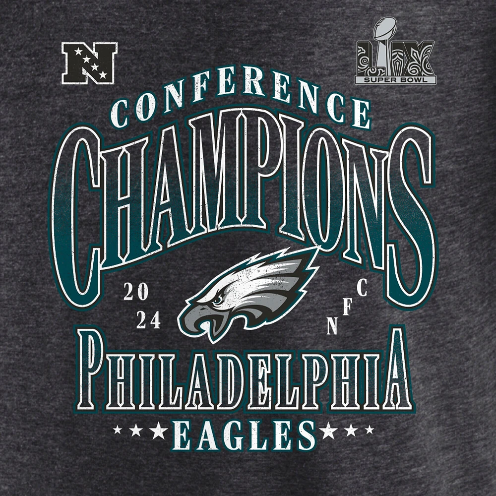 Men's Fanatics  Heather Charcoal Philadelphia Eagles 2024 NFC Champions Right Side Draw Tri-Blend T-Shirt