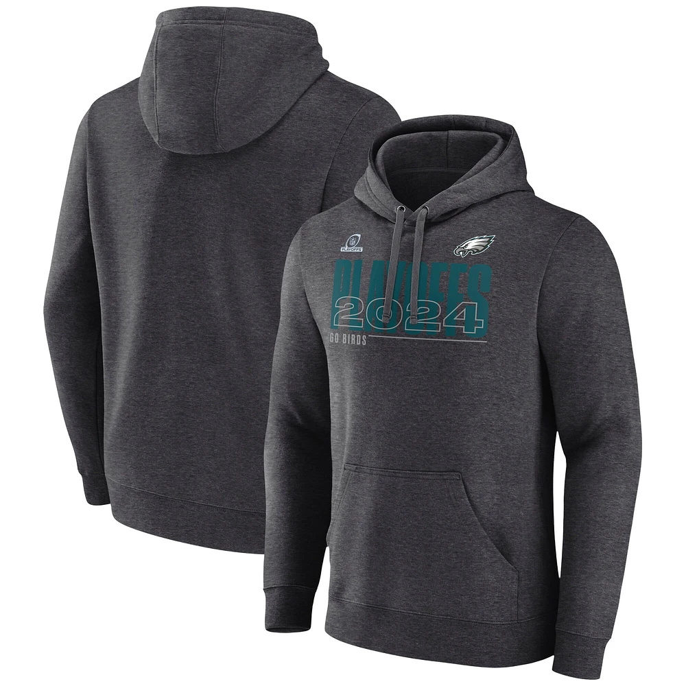 Men's Fanatics Heather Charcoal Philadelphia Eagles 2024 NFL Playoffs Pullover Hoodie