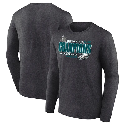 Men's Fanatics Heather Charcoal Philadelphia Eagles Super Bowl LIX Champions Big & Tall Under The Lights Long Sleeve T-Shirt
