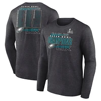Men's Fanatics Heather Charcoal Philadelphia Eagles Super Bowl LIX Champions Roster Long Sleeve T-Shirt